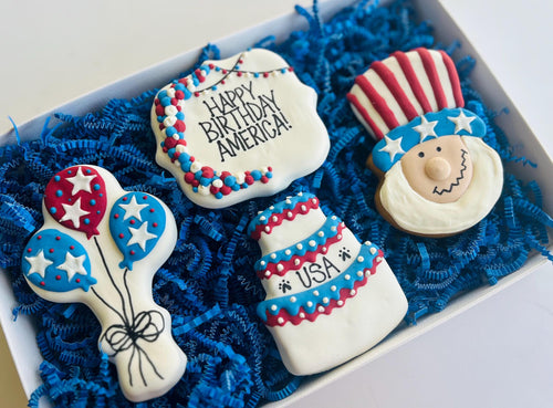 America Birthday Dog Treat Box | Patriotic Iced Dog Treats