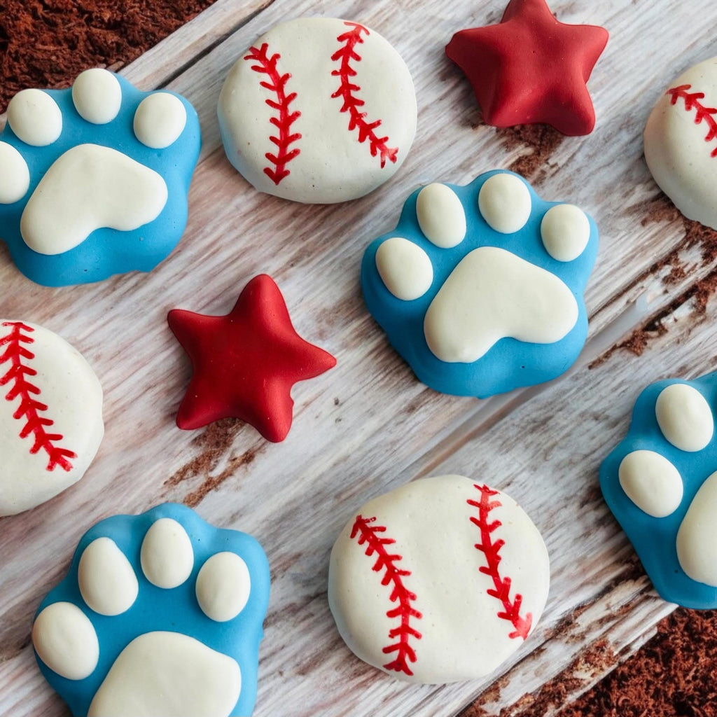 Mini Patriotic Baseball Gourmet Dog Treats | Baseball Themed Iced Dog Treats