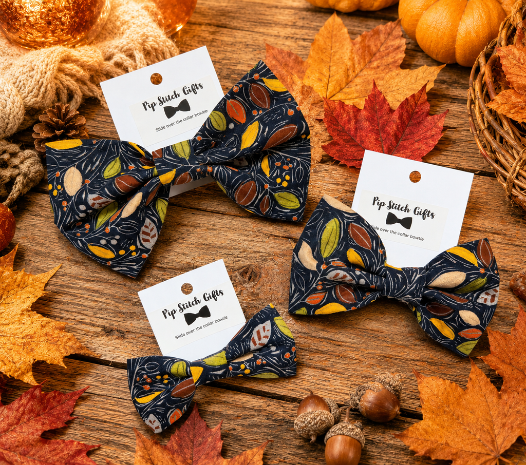 Navy Fall Leaf Bow tie