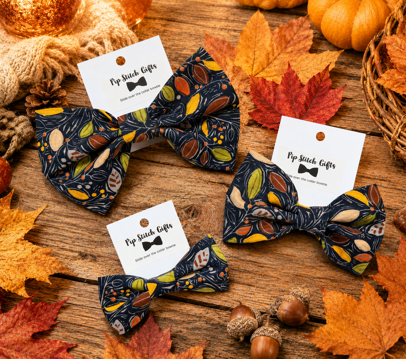 Navy Fall Leaf Bow tie