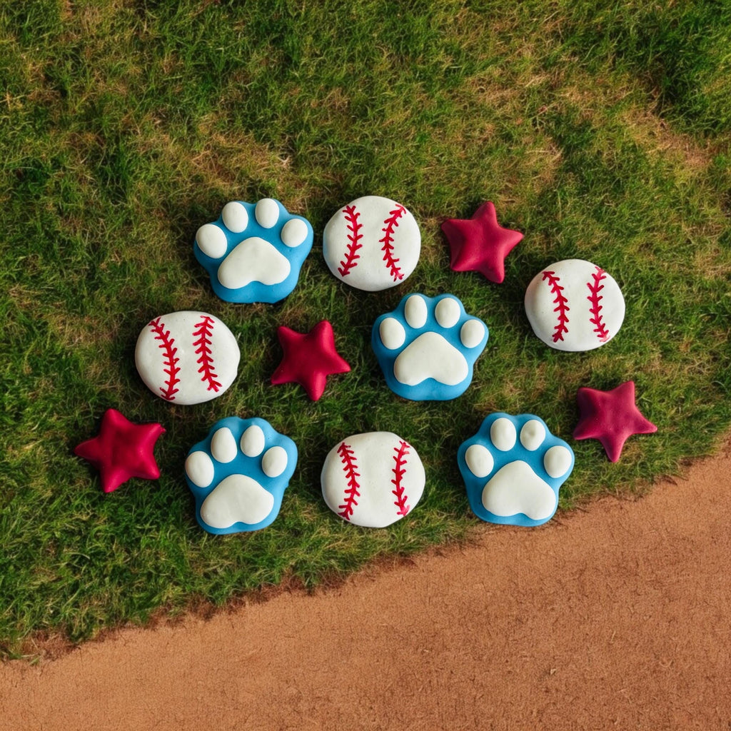 Mini Patriotic Baseball Gourmet Dog Treats | Baseball Themed Iced Dog Treats